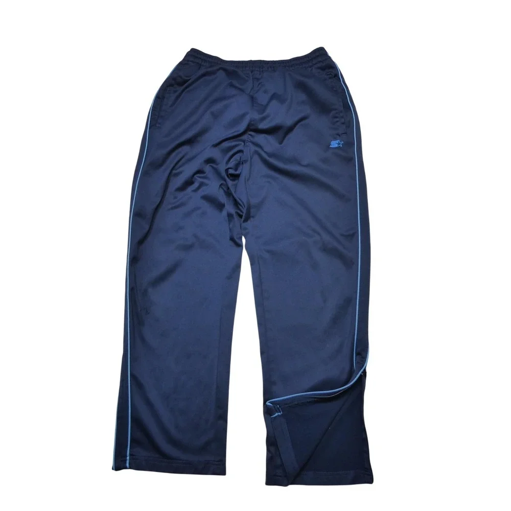 Starter‎ Track Pants Mens Medium Blue Knit Elastic Waist Zip Pocket Side Stripe